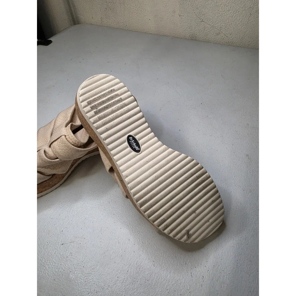 Dr. Scholls Praise Up Beige Snakeskin Cork Wedge Platform Sandals Womens 8M